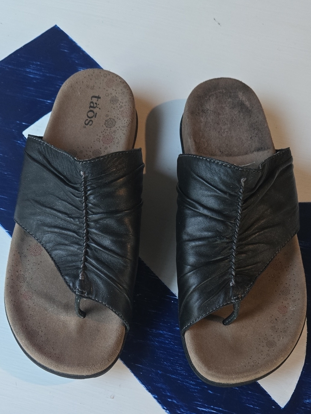 Taos "Gift 2" Black Ruched Leather Sandals Size US 9 - Picture 3 of 11